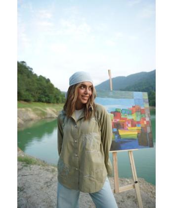 شومیز لینن آستین بلند زنانه فلای فشن مدل 1106000466