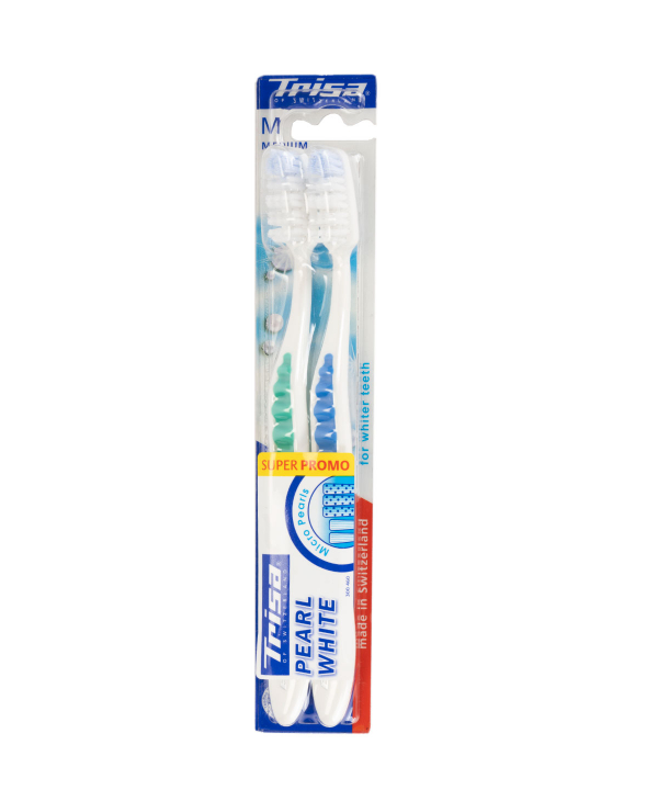 مسواک با برس متوسط تریزا Trisa مدل Pearl White بسته دو عددی