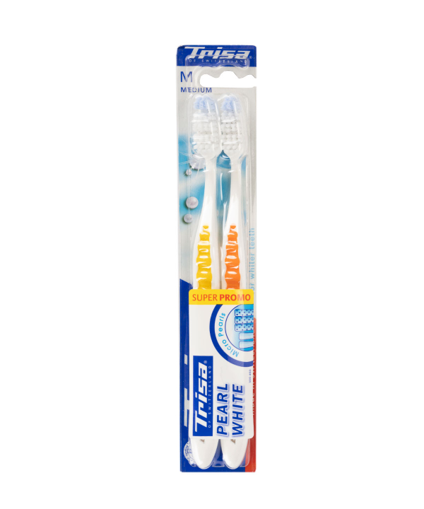 مسواک با برس متوسط تریزا Trisa مدل Pearl White بسته دو عددی