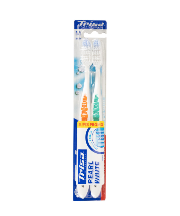 مسواک با برس متوسط تریزا Trisa مدل Pearl White بسته دو عددی
