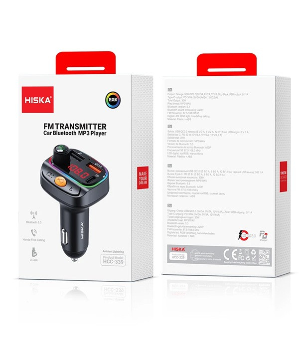 پخش‌کننده اف ام و شارژر فندکی خودرو هیسکا مدل HCC-339