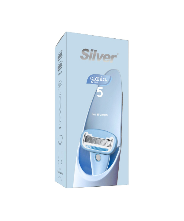 تیغ اصلاح سیستم 5 لبه زنانه Gloria5 دسته با 2 تیغ یدک و سیلیکون کیس
