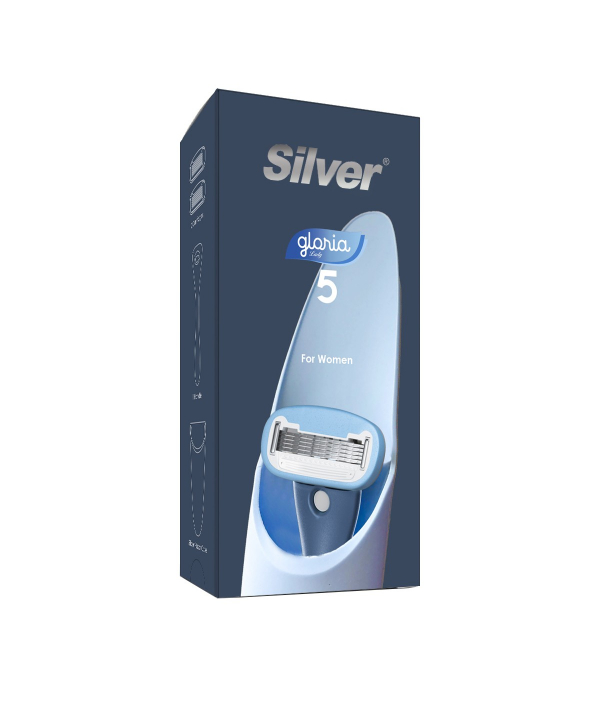 تیغ اصلاح سیستم 5 لبه زنانه Gloria5 دسته با 2 تیغ یدک و سیلیکون کیس