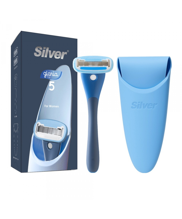 تیغ اصلاح سیستم 5 لبه زنانه Gloria5 دسته با 2 تیغ یدک و سیلیکون کیس