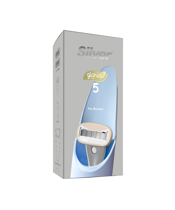 تیغ اصلاح سیستم 5 لبه زنانه Gloria5 دسته با 2 تیغ یدک و سیلیکون کیس