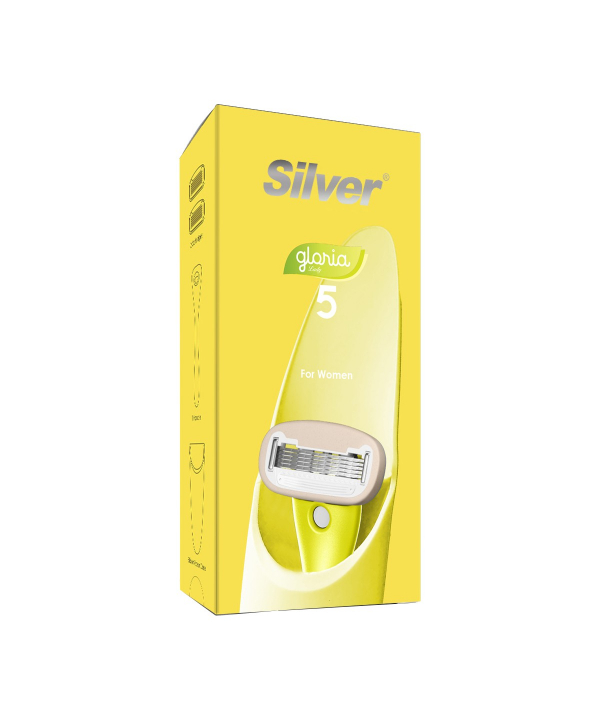 تیغ اصلاح سیستم 5 لبه زنانه Gloria5 دسته با 2 تیغ یدک و سیلیکون کیس