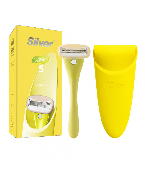 تیغ اصلاح سیستم 5 لبه زنانه Gloria5 دسته با 2 تیغ یدک و سیلیکون کیس