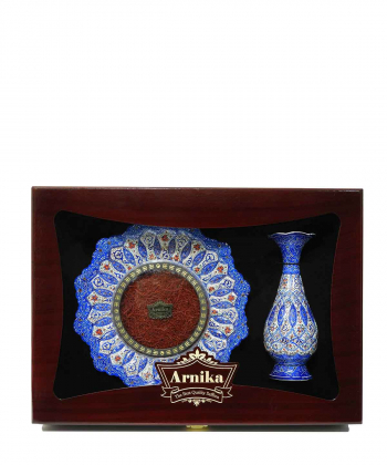 گیفت بشقاب و گلدان میناکاری پنجره دار با زعفران نگین آرنیکا Arnika