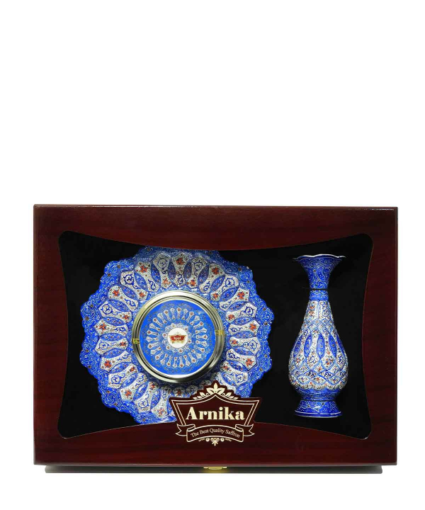 گیفت بشقاب و گلدان میناکاری پنجره‌دار با زعفران نگین آرنیکا Arnika