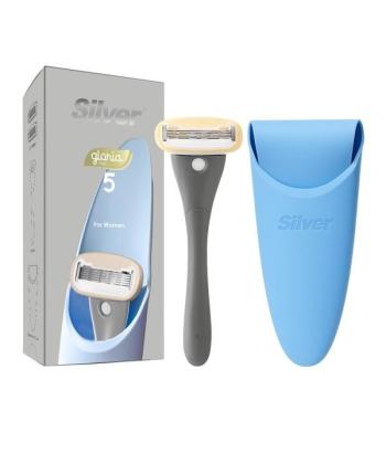 خودتراش زنانه سيلور مدل Gloria5 System دسته با 2 تيغ يدك و سيليكون كيس