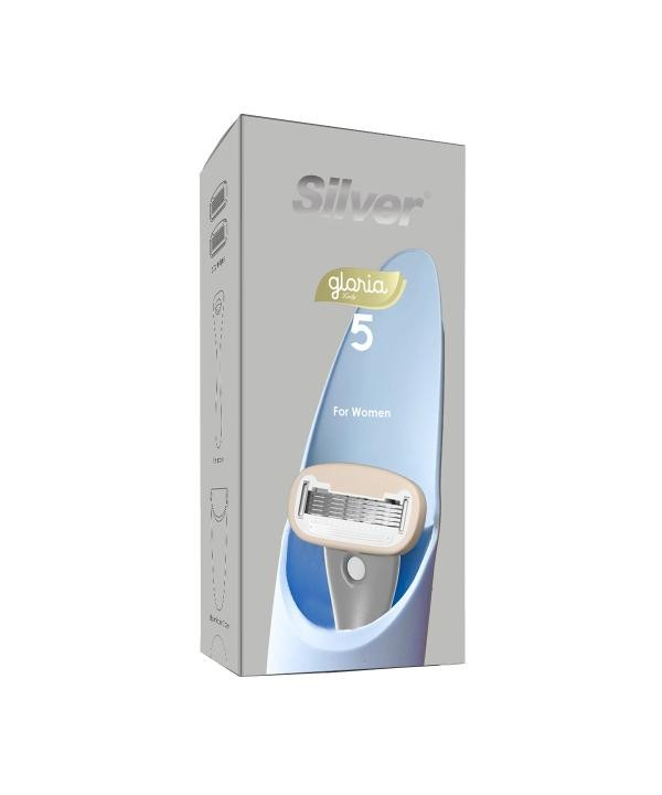 خودتراش زنانه سيلور مدل Gloria5 System دسته با 2 تيغ يدك و سيليكون كيس
