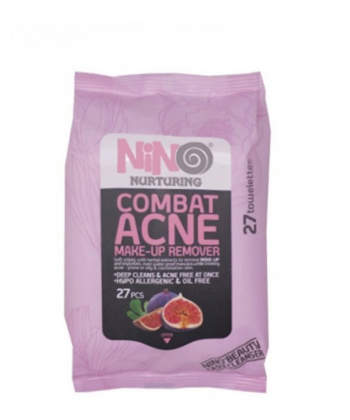 دستمال مرطوب پاک کننده آرایش نینو Nino مدل Combat Acne بسته 27 عددی
