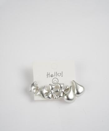 گوشواره زنانه قلم فلزي بسته 3 عددی مدل PACKSILVER03