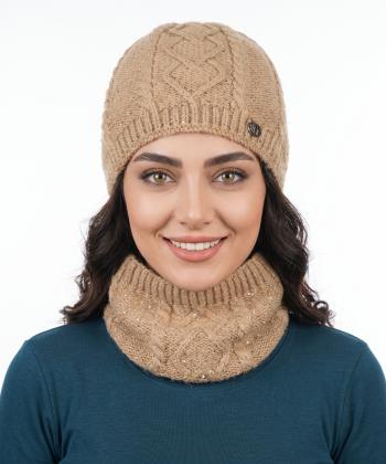 ست کلاه و شال گردن بافت زنانه تارتن مدل 232100200