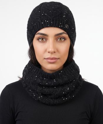 ست کلاه و شال گردن بافت زنانه تارتن مدل 232100200