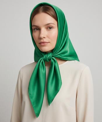 روسري ساتن زنانه قلم فلزي مدل silkscarfgreen01
