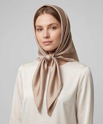 روسري ساتن زنانه قلم فلزي مدل silkscarfkhaki