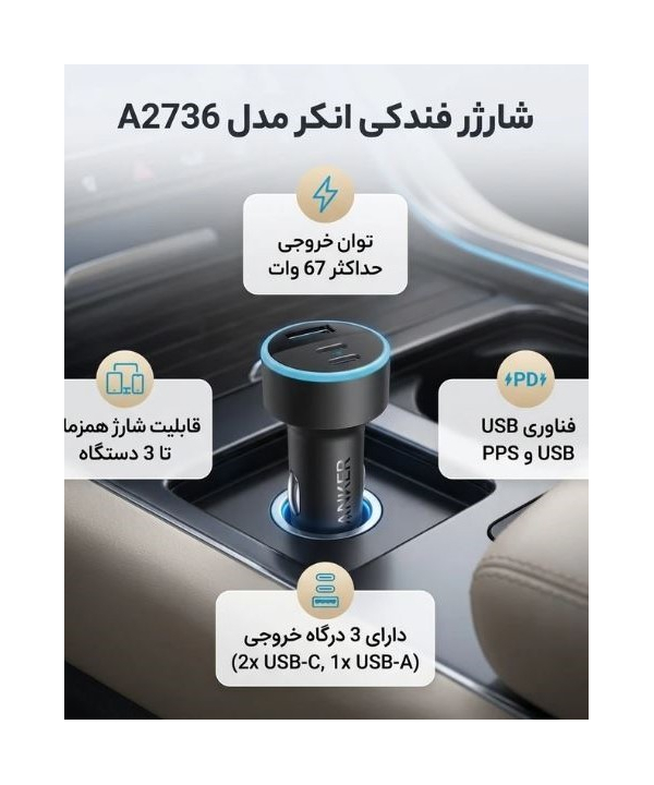 شارژر فندكي 67 وات انكر مدل A2736