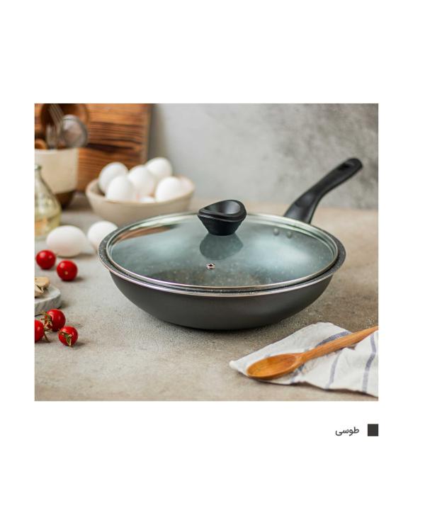 تابه وک سایز 24 با درب تکنو ظرف مدل Wok
