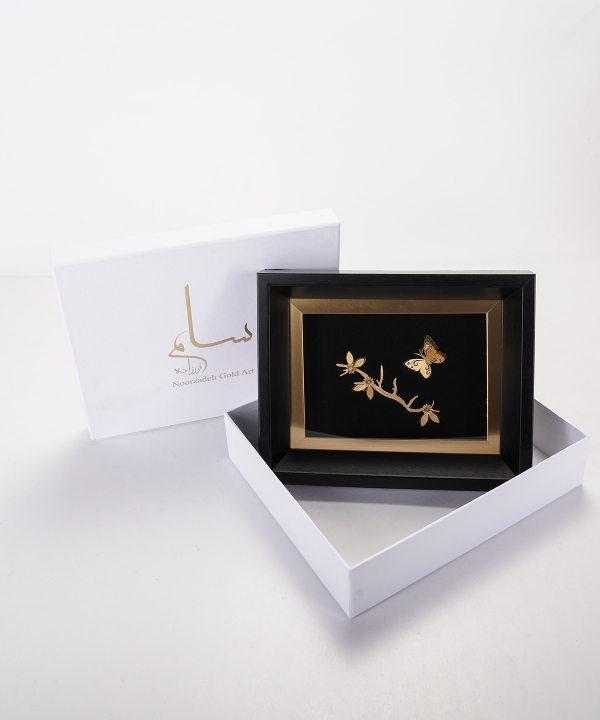 تابلو طلاکوب سام نورزاده Noorzadeh Gold Art مدل شاخه و پروانه