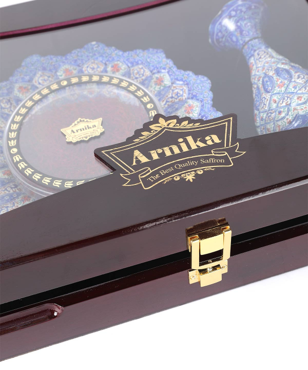 گیفت بشقاب و گلدان میناکاری پنجره دار با زعفران نگین آرنیکا Arnika