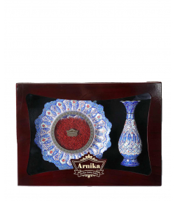 گیفت بشقاب و گلدان میناکاری پنجره دار با زعفران نگین آرنیکا Arnika