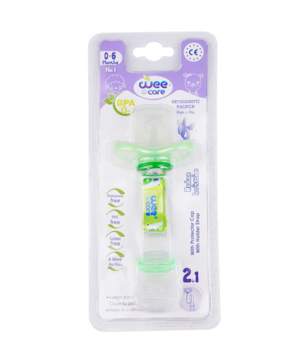 پستانک ارتودنسی ضدحساسیت با زنجیر و درپوش محافظ وی کر Wee Care کد P110