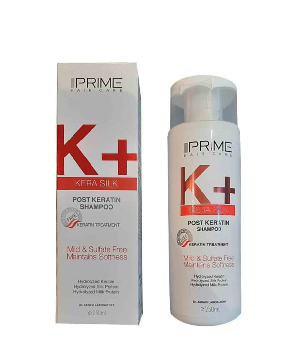 شامپو موهای کراتینه شده پریم Prime مدل +K حجم 250 میلی‌لیتر