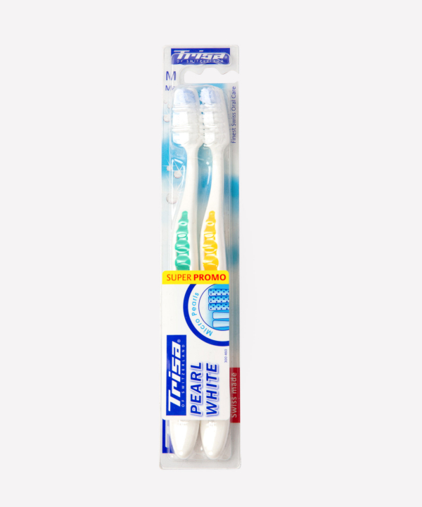 مسواک با برس متوسط تریزا Trisa مدل Pearl White بسته دو عددی