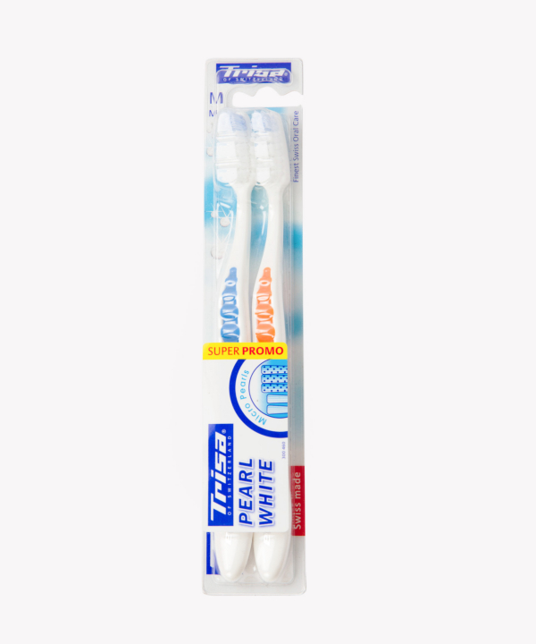 مسواک با برس متوسط تریزا Trisa مدل Pearl White بسته دو عددی