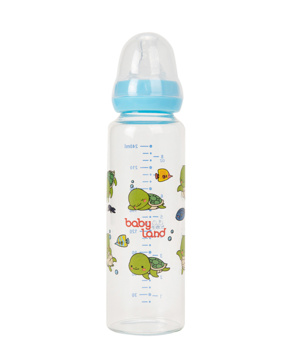 شیشه شیر پیرکس کاوردار بی بی لند Baby Land مدل 520 حجم 240 میلی‌لیتر