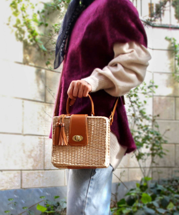 کیف دوشی حصیری زنانه بیسراک Bisrak کد Wicker-BagA