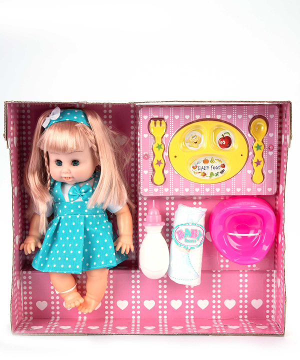 عروسک بی بی با ست لوازم ظروف غذا کی تویز Kitoys کد zd-699doll