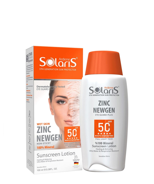 لوسیون ضد آفتاب SPF50 آردن سولاریس Ardene Solaris مدل Zink Newgen حجم 100 میلی‌لیتر