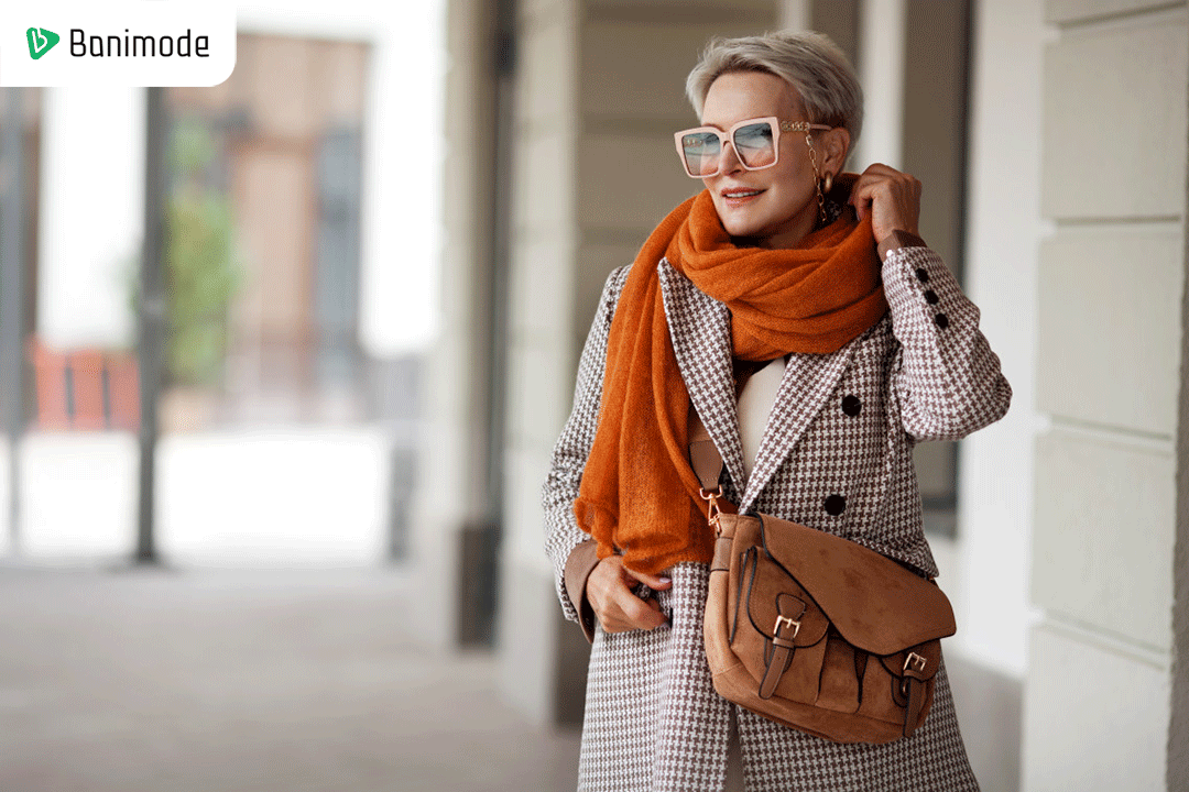 استایل کردن شال نارنجی برای خانم‌های سن بالا