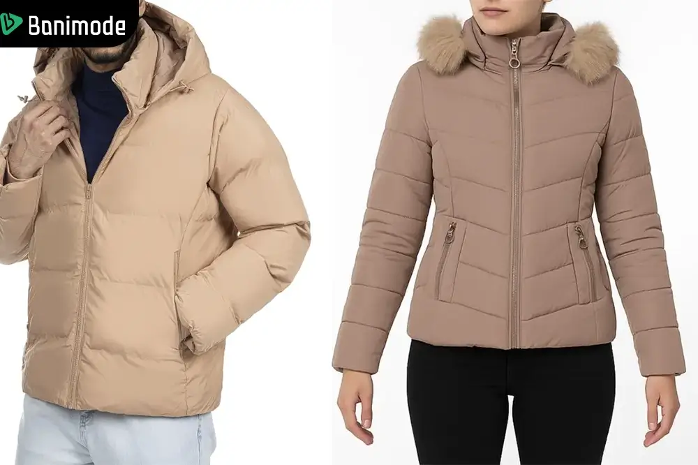 کاپشن زنانه و مردانه رنگ کرم و نسکافهای