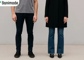 یک مرد با شلوار جین اسکینی و یک زن با شلوار جین بوت کات