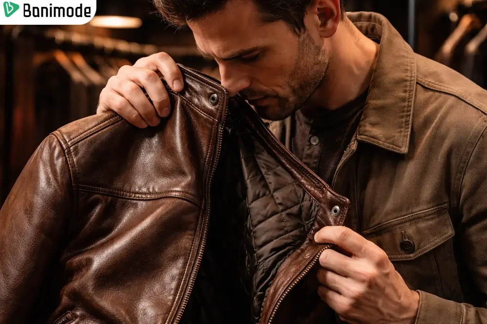 مردی در حال بررسی کت جین