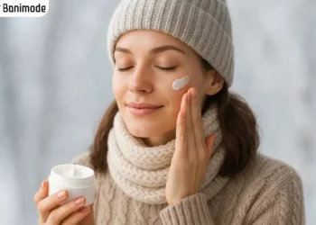 زن با پوست روشن و سالم در حال مالیدن کرم مرطوب‌کننده به صورتش