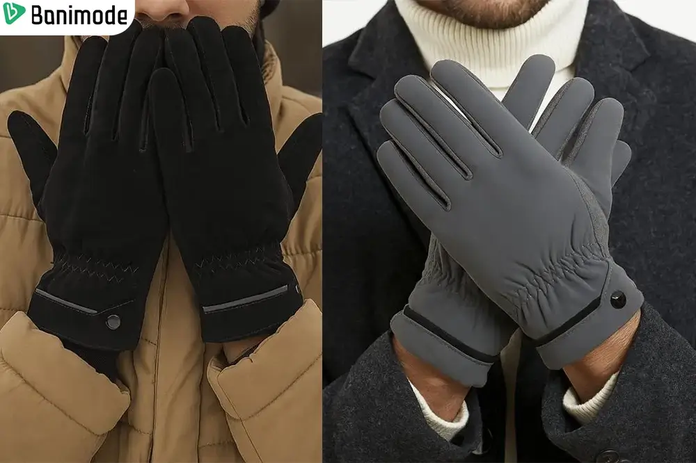 تصویری از دو مرد با دستکش مردانه در رنگهای طوسی و مشکی