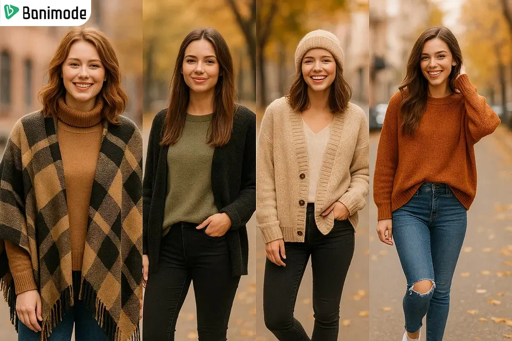 انواع استایل زنانه با ژاکت و پلیور
