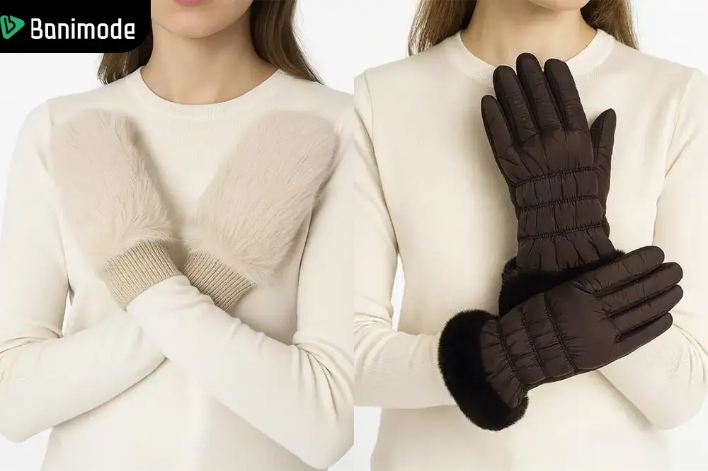 تصویری از دو زن با دستکش رنگ مشکی و کرم