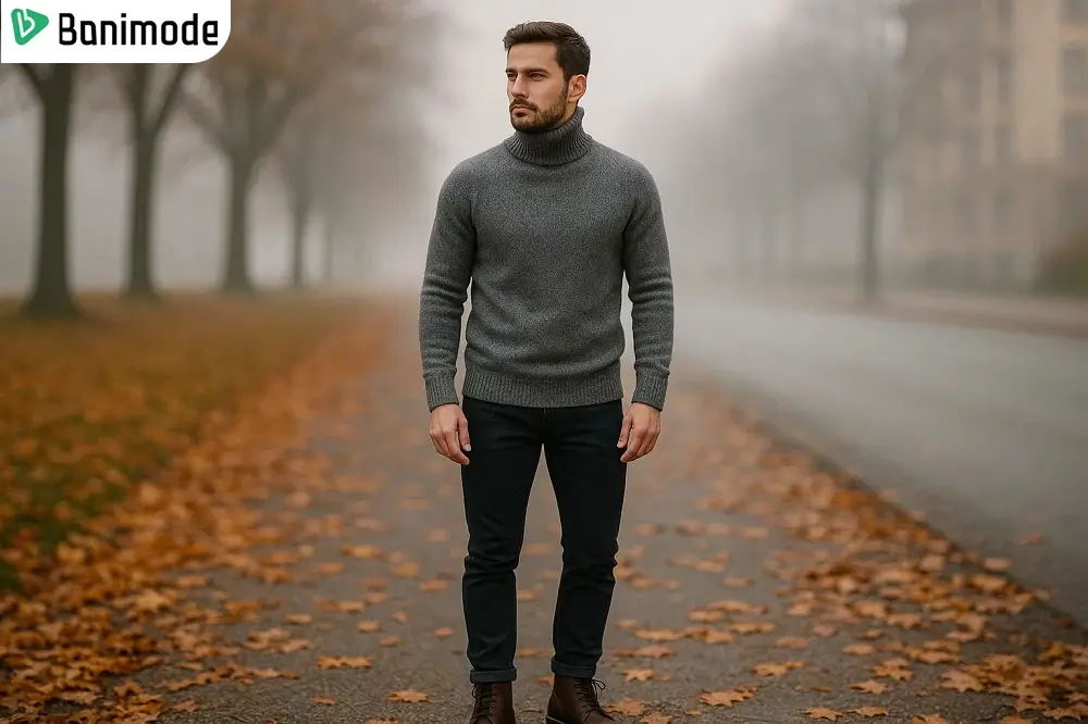 پلیور یقه اسکی مردانه رنگ طوسی