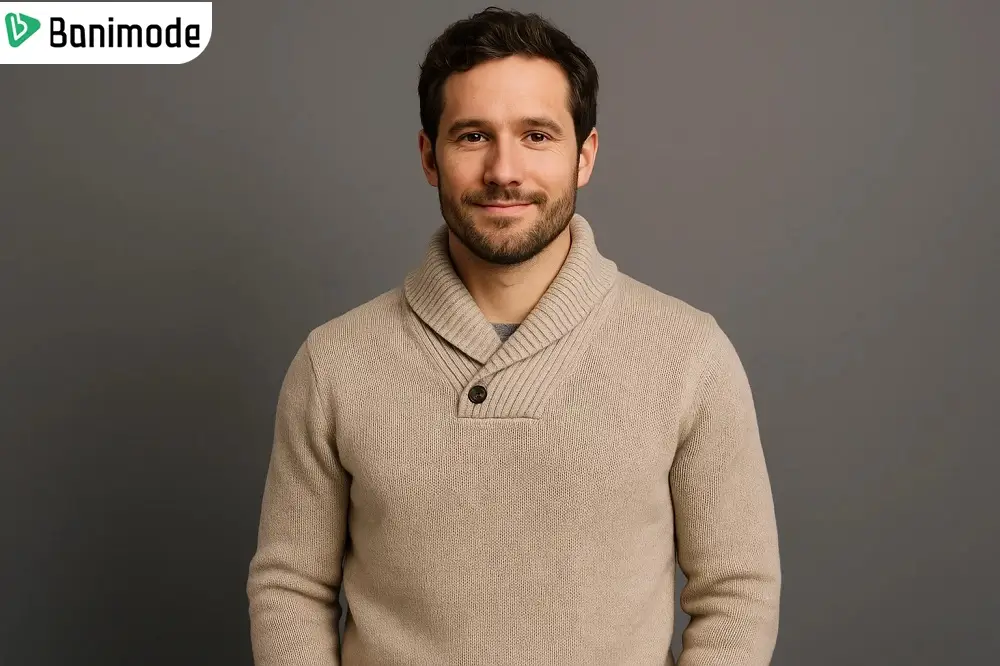 پلیور یقه شالی مردانه رنگ کرم