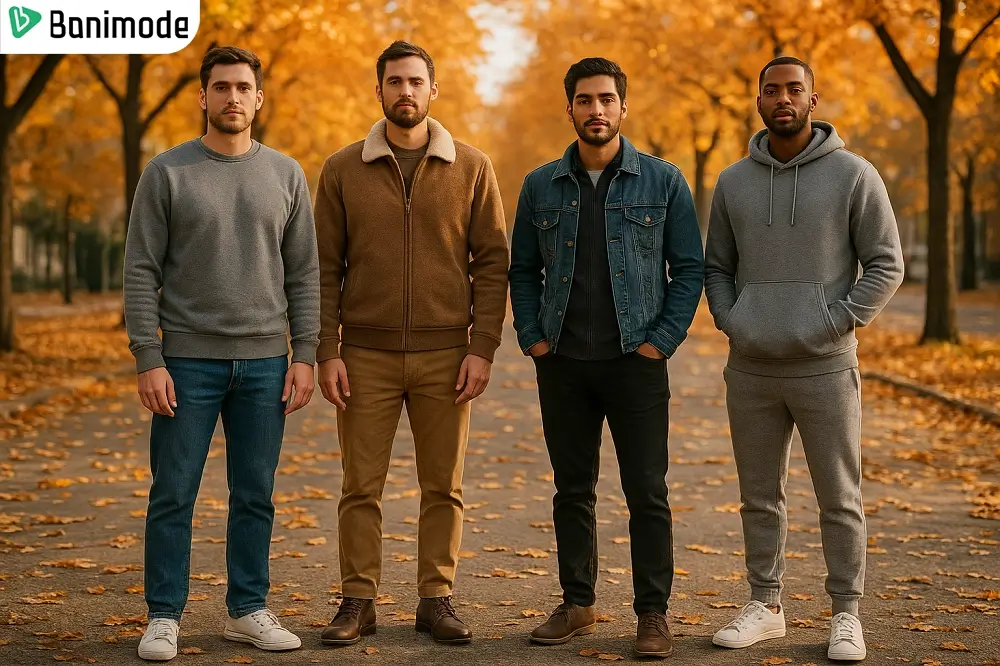 تصویری از 4 مرد با سویشرت در هوای پاییزی