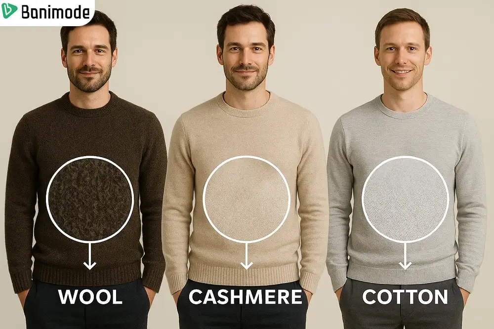 3 پلیورد مردانه با با جنس‌های مختلف پشمی، پنبه‌ای و کشمیر