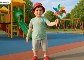 بچه با تیشرت و شلوارک در پارک