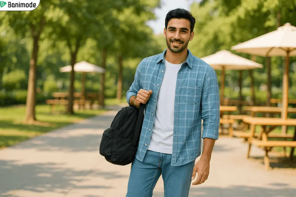 پیراهن چهارخونه آبی