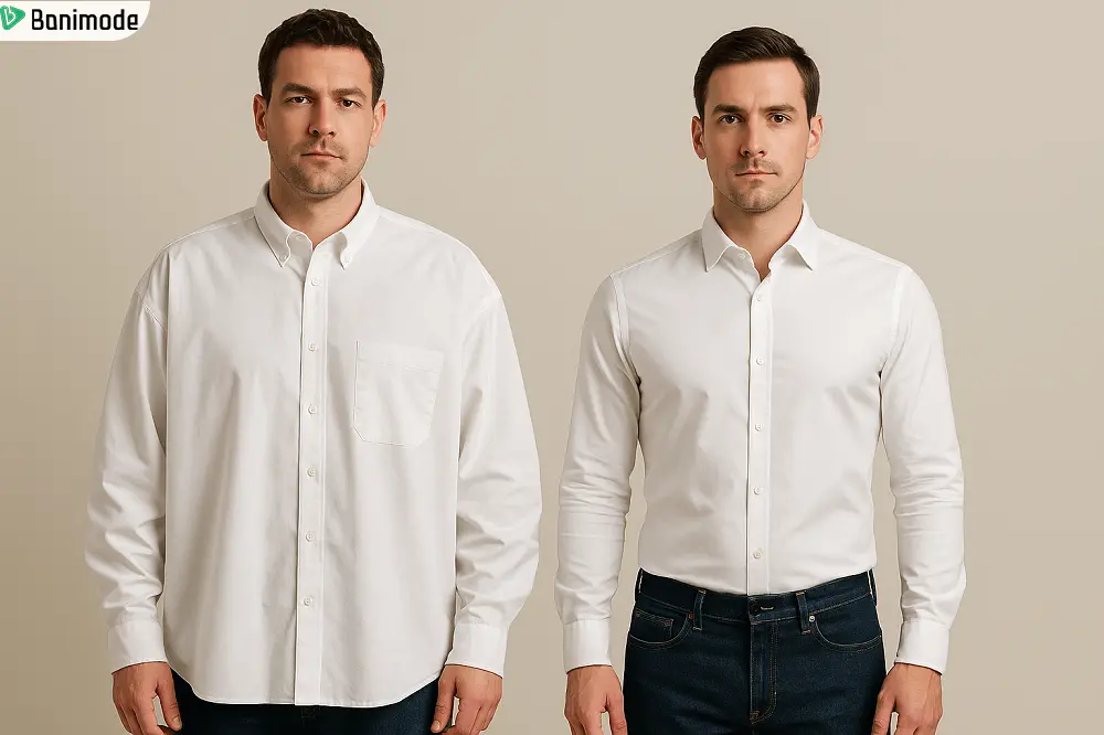 پیراهن اسلیم فیت و اورسایز مردانه کنار هم