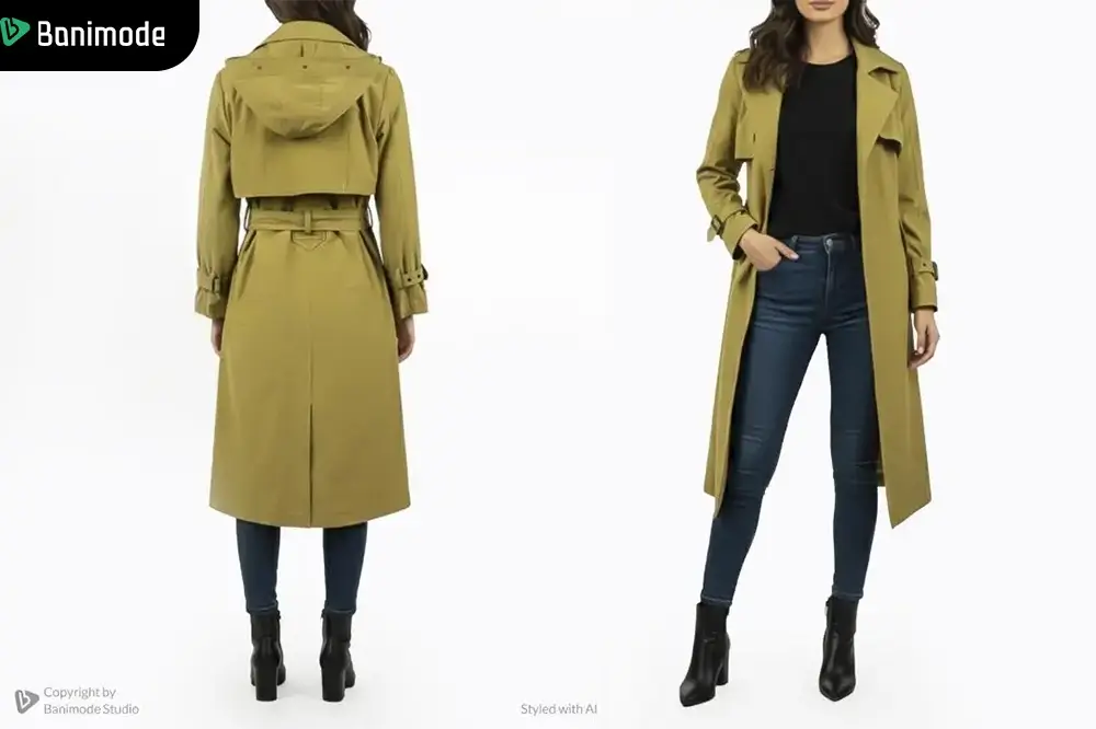 بارانی زنانه کلاه‌دار رنگ لیمویی